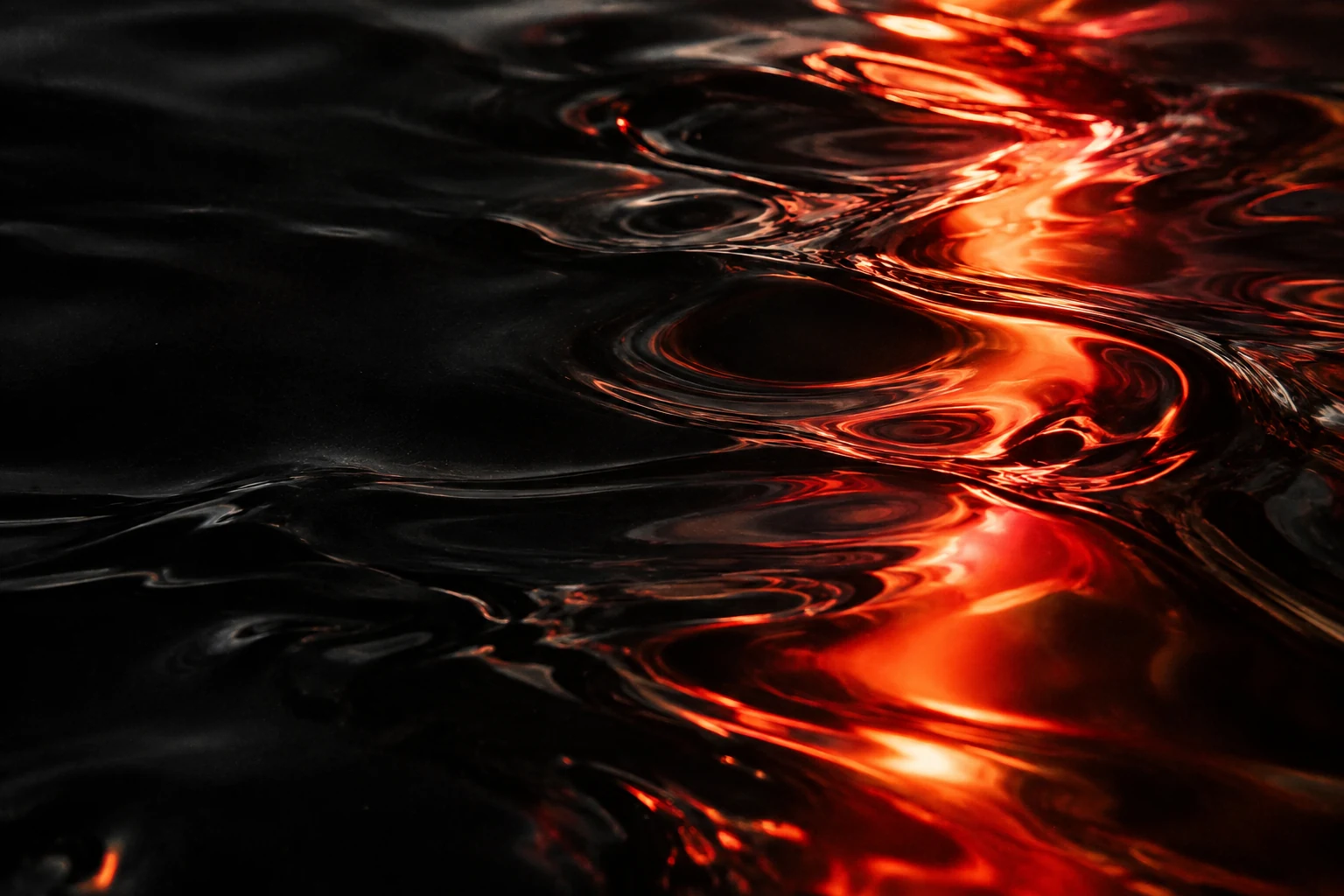 Abstract music artwork of black rippling liquid crossed by refracted red light